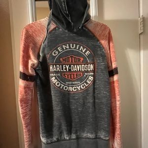 Harley Davison size medium, gray, orange, and black sweatshirt